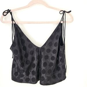 VICTORIAS SECRET Black Satin Polka Dot Crop Top Shoulder Tie Blouse Size Medium